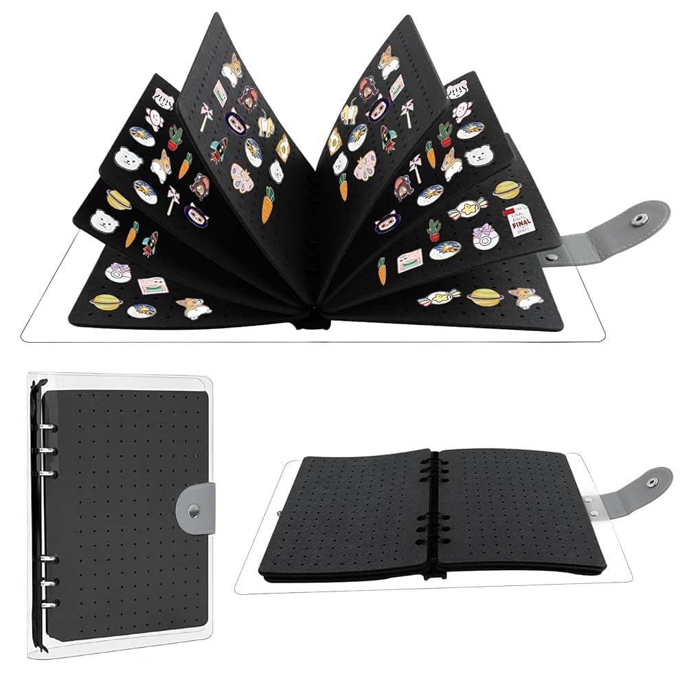 Pin Badge Display Book,8 Pages Enamel Pin Display for Store 350+ Pins,Waterproof Brooch Collection Storage Holder,Felt Jewelry Organizer Book for Pins Brooches,Badges,Medals (Black)