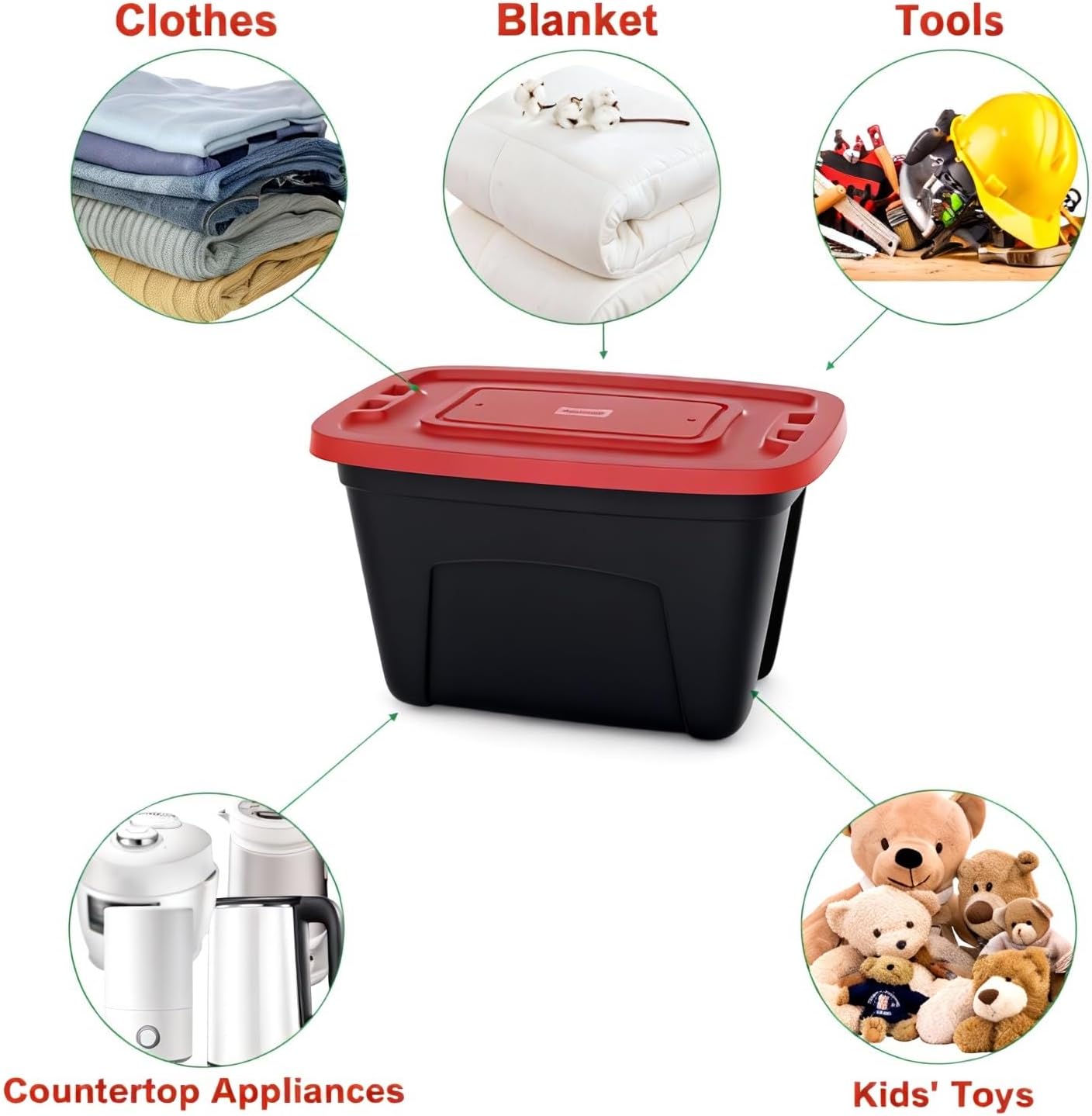 4-Pack Christmas Storage Bins with Lids - Made in USA 18-Gallon(72-Quart)Red Storage Totes,Holiday Organizer,Plastic Stackable Large Storage Boxes for Home,Office,Garage,Basement Red/Black