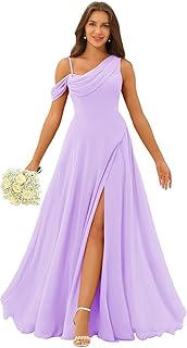 Women’s Ruffle One Shoulder Bridesmaid Dresses Long with Pockets A Line Pleats Formal Dress for Wedding YZTS167 - Buy now