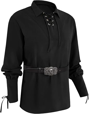 Mens Medieval Viking Pirate Shirts Renaissance Costume Scottish Tops
