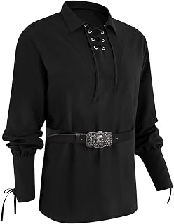 Mens Medieval Lace Up Pirate Mercenary Scottish Wide Cuff Shirt Costume Renaissance Viking Top