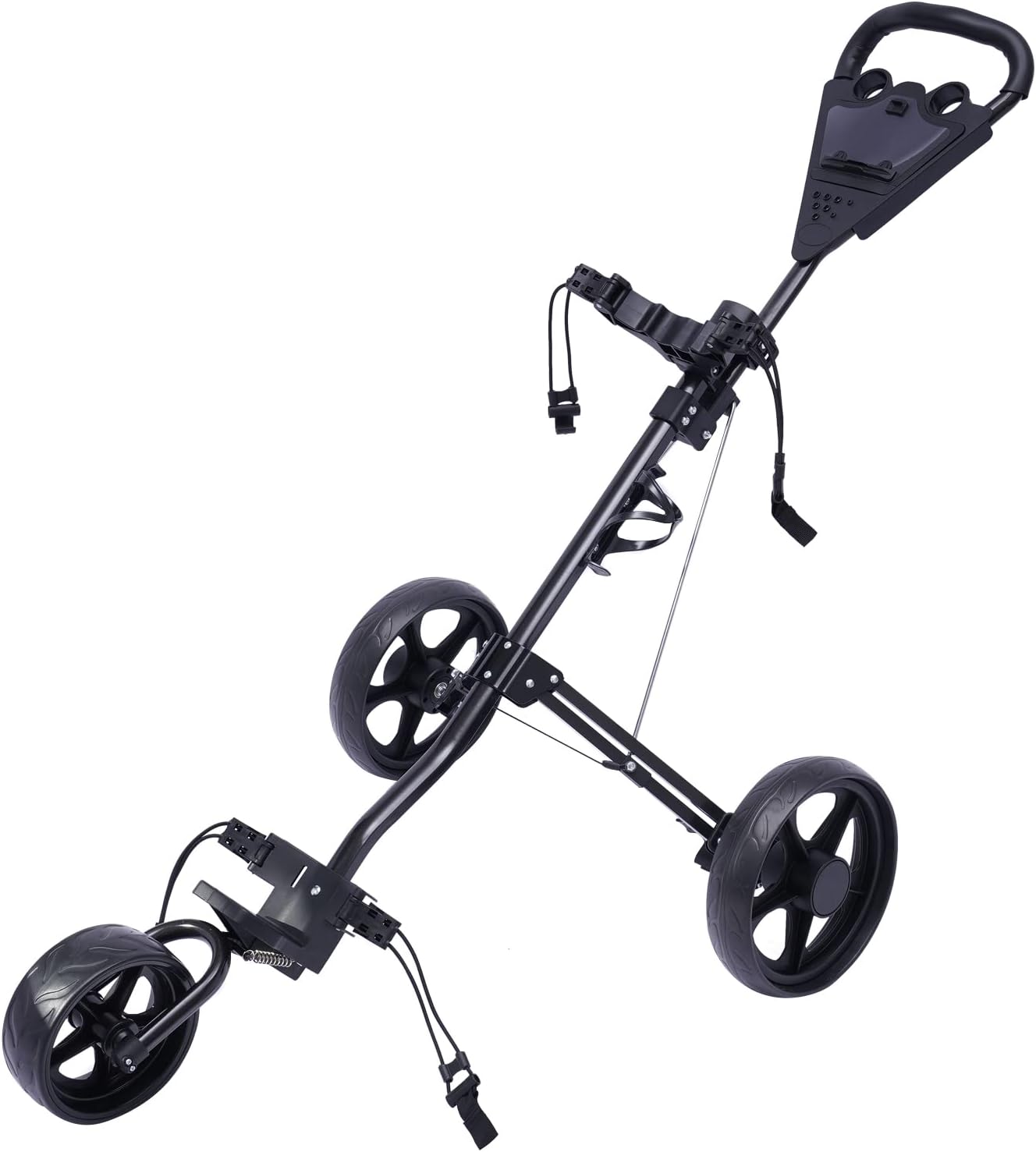 Golf Push Cart,3 Wheel Lightweight Collapsible Golf Push Trolley W/Ball Holes,Multi-Function Scoreboard & Drink Holder, Foot Brake, Roller Golf Bag Holder,for Most Teenagers & Adults