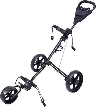 3 Wheel Golf Push Cart - Lightweight Folding Golf Walking Push Cart Roller Golf Bag Holder w/Adjustable Straps, Ball pin sockets, Scorecard, Cup, Bag Storage Holder