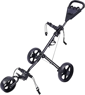 Golf Pull Cart, Luminum Alloy Collapsible Golf Push Cart with Cup Holder Folding 3 Wheel Lightweight 44.09lbs Weight Capacity for Golf Clubs and Golf Bag