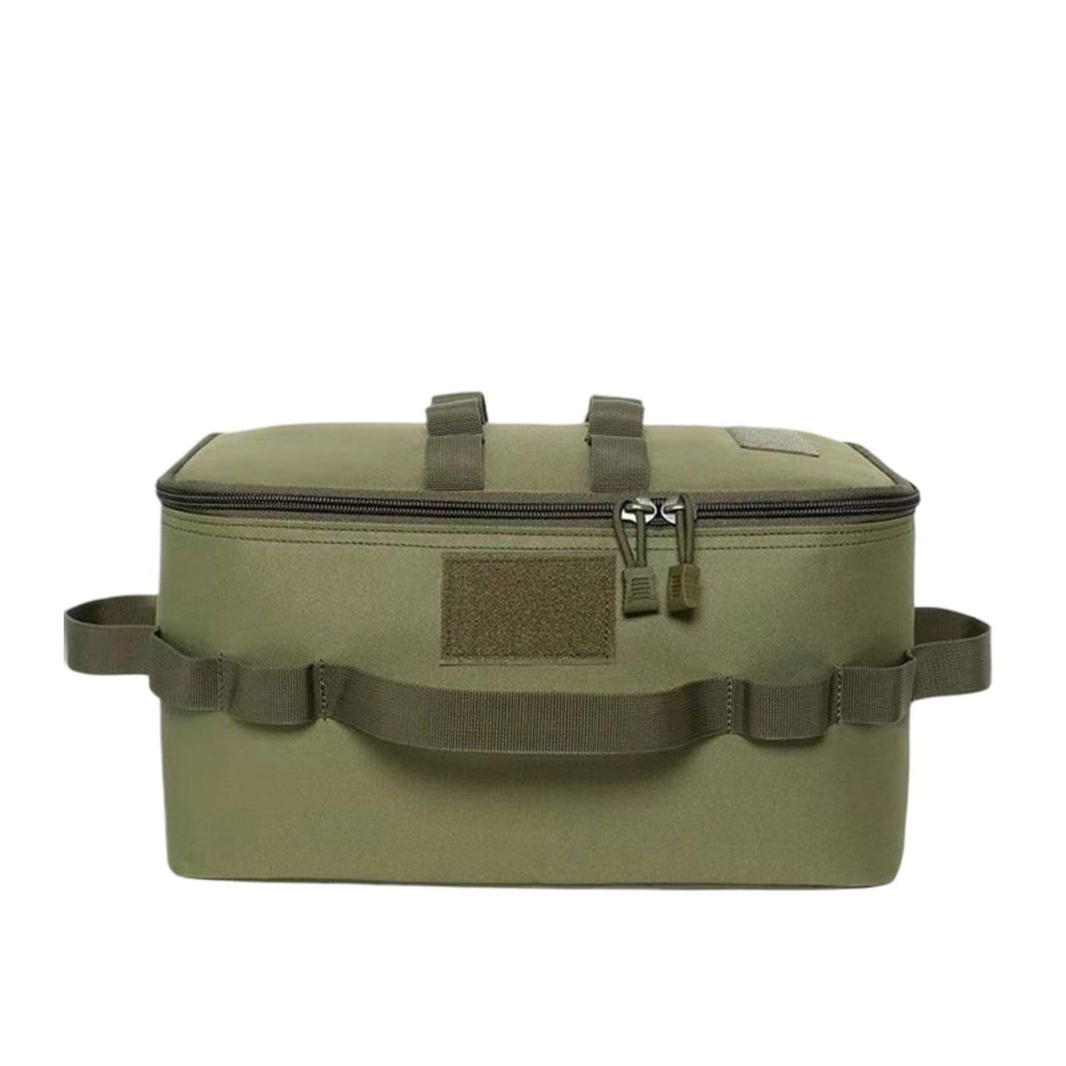Zippered Camp Kitchen Organizer Carry Handles Camping Kitchen Bag Hook-and-Loop Panel Cookware Organizer Bag Rectangular, Green-image-36