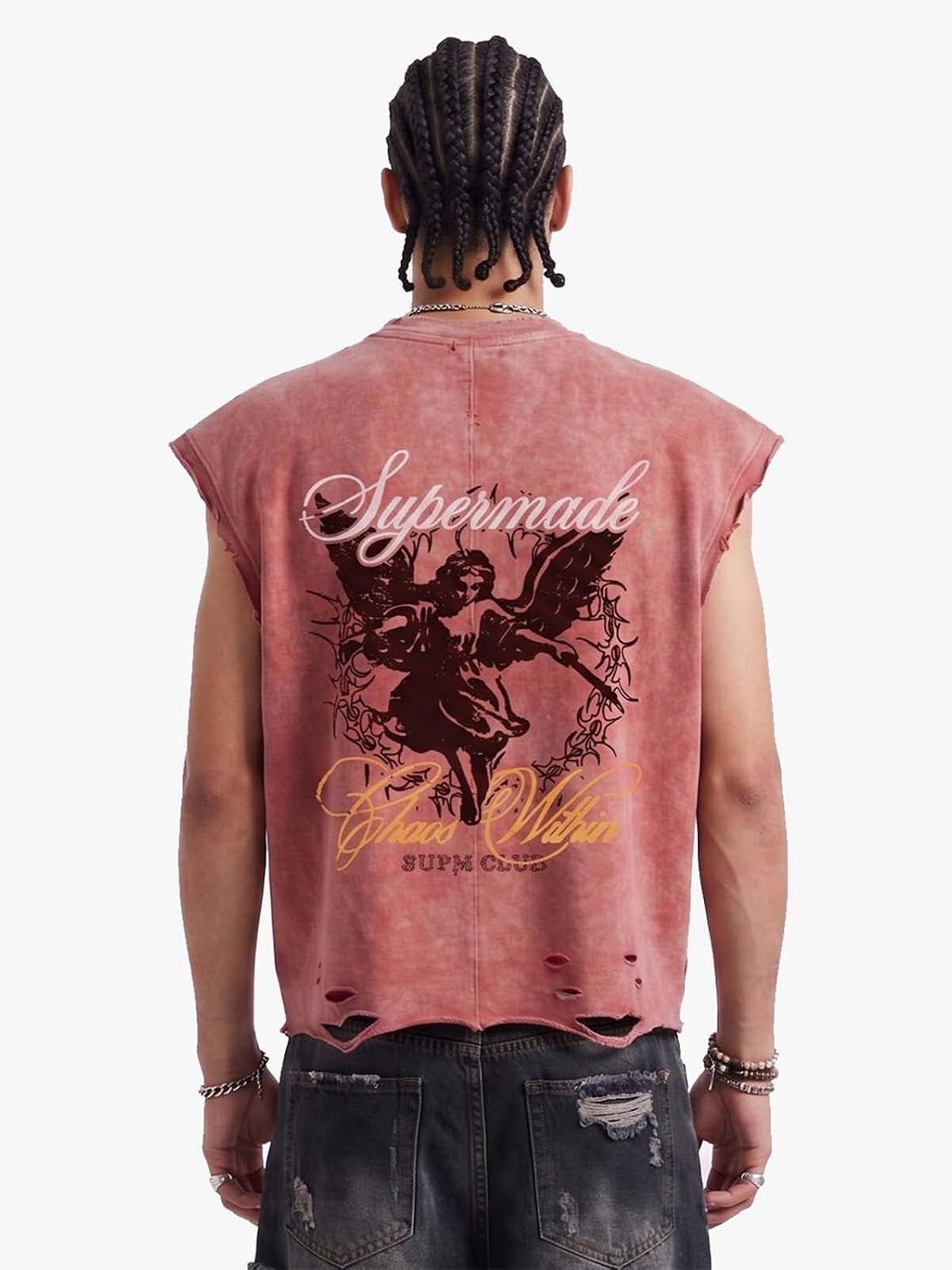 thesupermade Angel Graphic Sleeveless T-Shirts Washed Distressed Tank Tops