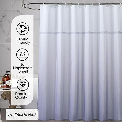 Miniatura 40 de Cortina de ducha de tela blanca con contrapeso inferior, calidad de hotel impermeable, 72 x 72 pulgadas, lavable a máquina B-blanco,Beige