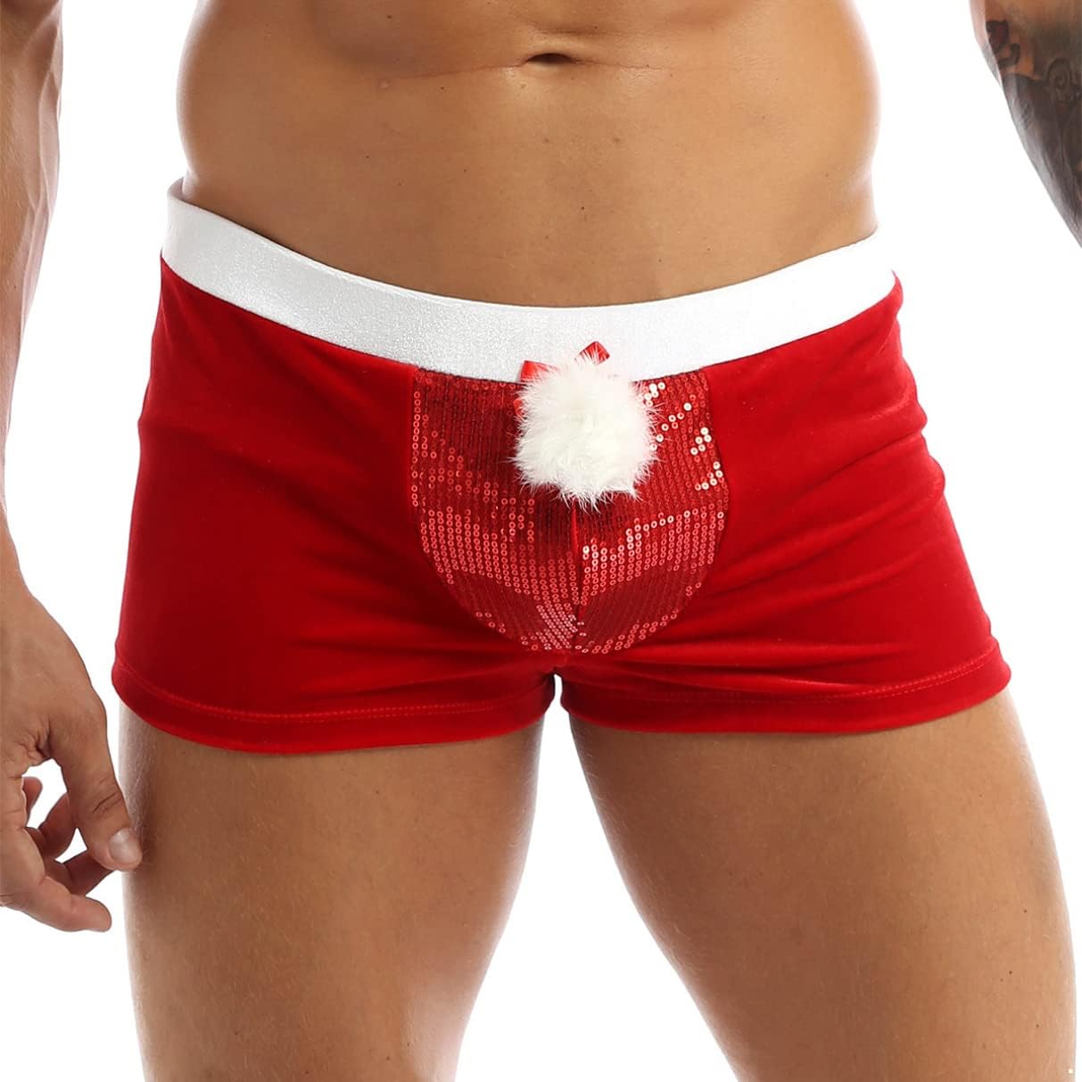 Men's Velvet Lingerie Boxer Shorts Christmas Santa Claus Underwear Hairball Decor Trunks