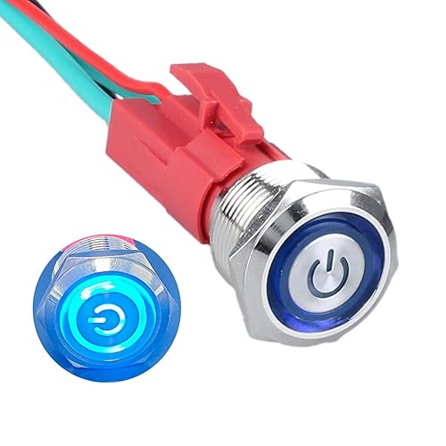 Interruptor de botón de metal resistente de 0.748 in, resistente al agua, 20 amperios, 12 V-24 V, encendidoapagado, 1 no, 4 pines con enchufe