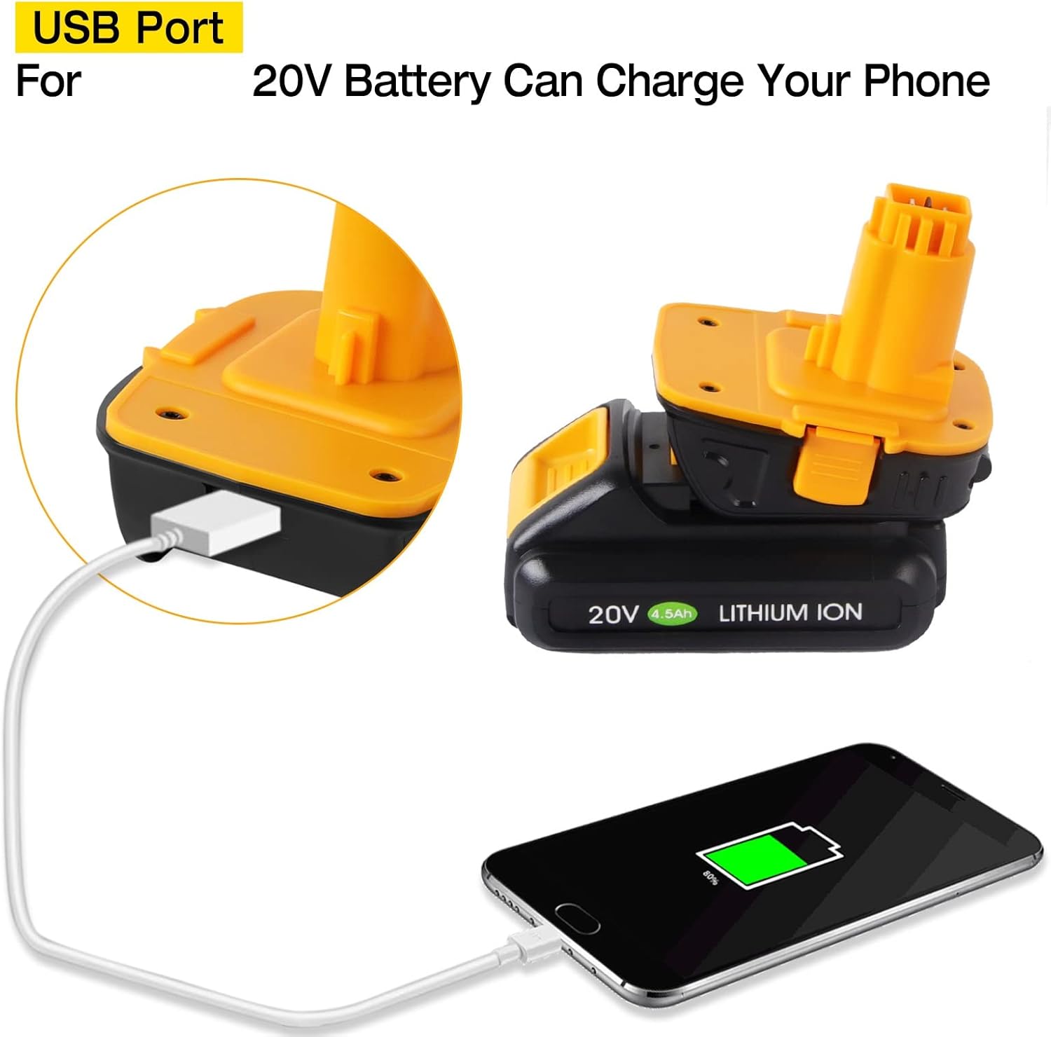 DSANKE DCA1820 Battery Adapter for Dewalt 20V to 18V Adapter, Convert 20V Battery DCB200 DCB201 DCB609 for Dewalt 18V Battery DC9096 DC9098 DW9096 DW9099 with USB Port