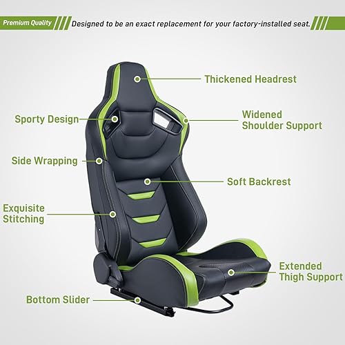 Miniatura 5 de Racing - 2 asientos de cubo reclinables con 2 deslizadores, asientos deportivos universales de piel sintética ajustables para automóviles (negro y
