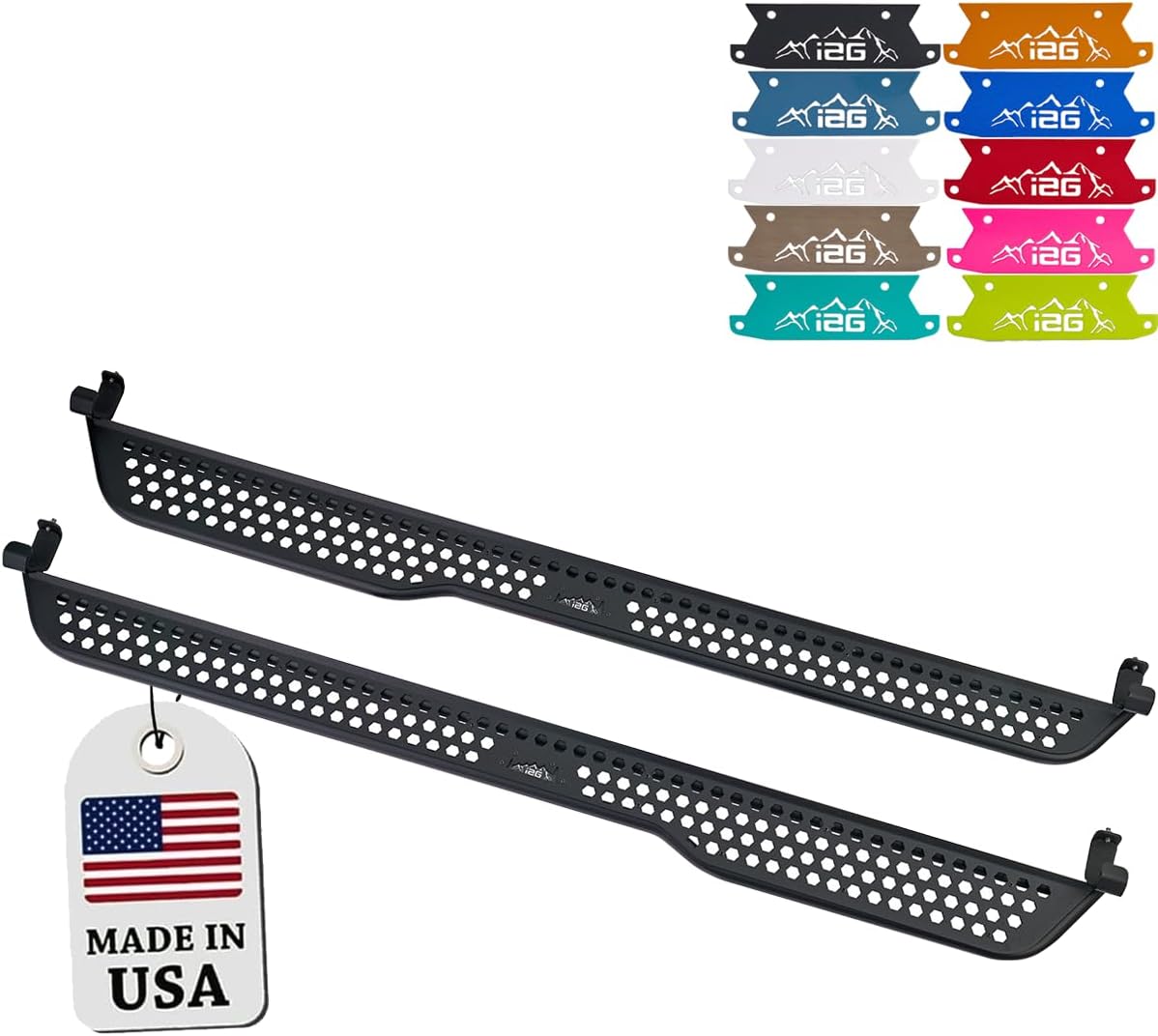 IAG Full Length EZ-Step for Ford Bronco 2021+ w/rockrails (4 Door, Black Logo Plate, 1 Pair) (Does not fit Raptor or Sport)