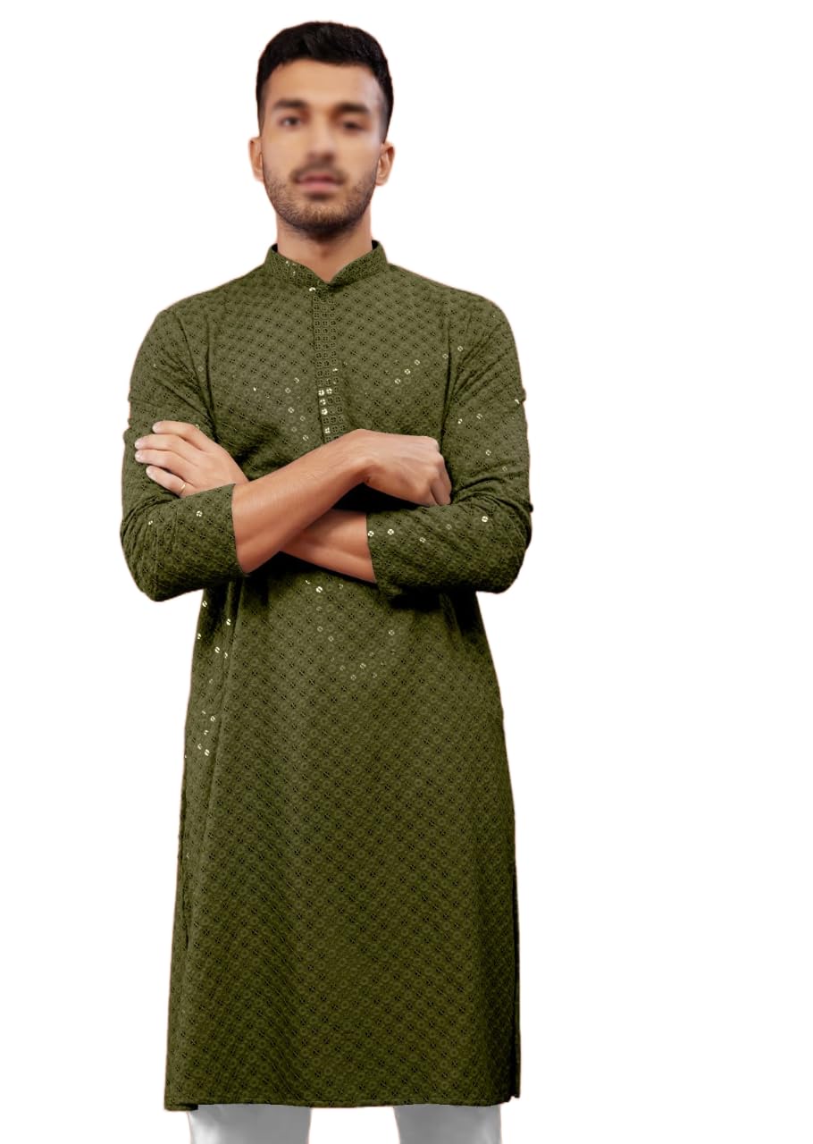enmozz Men's Rayon Lucknowi Chikankari Kurta Only |Sequence |Embroidery-picture-56