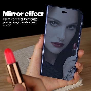 Migexxkj Samsung Galaxy A35対応 ケース フリップレザーカバー クリア S-View ミラー 耐衝撃カバー キックスタンド付き 傷防止 保護ケース Samsung A35 5G用ブルー