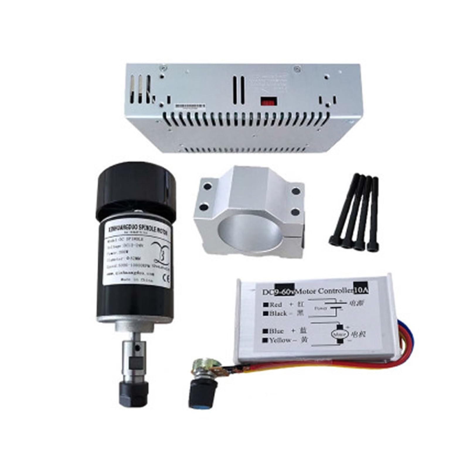 Jojide Er11 Spindle Kit Air Cooled 0.2Kw Spindle Motor Cnc 200W Er11 52Mm Clamp Speed Governor Power Supply Diy Cnc Machine Kit 24V Dc 10000Rpm(Er11 Spindle Kit)
