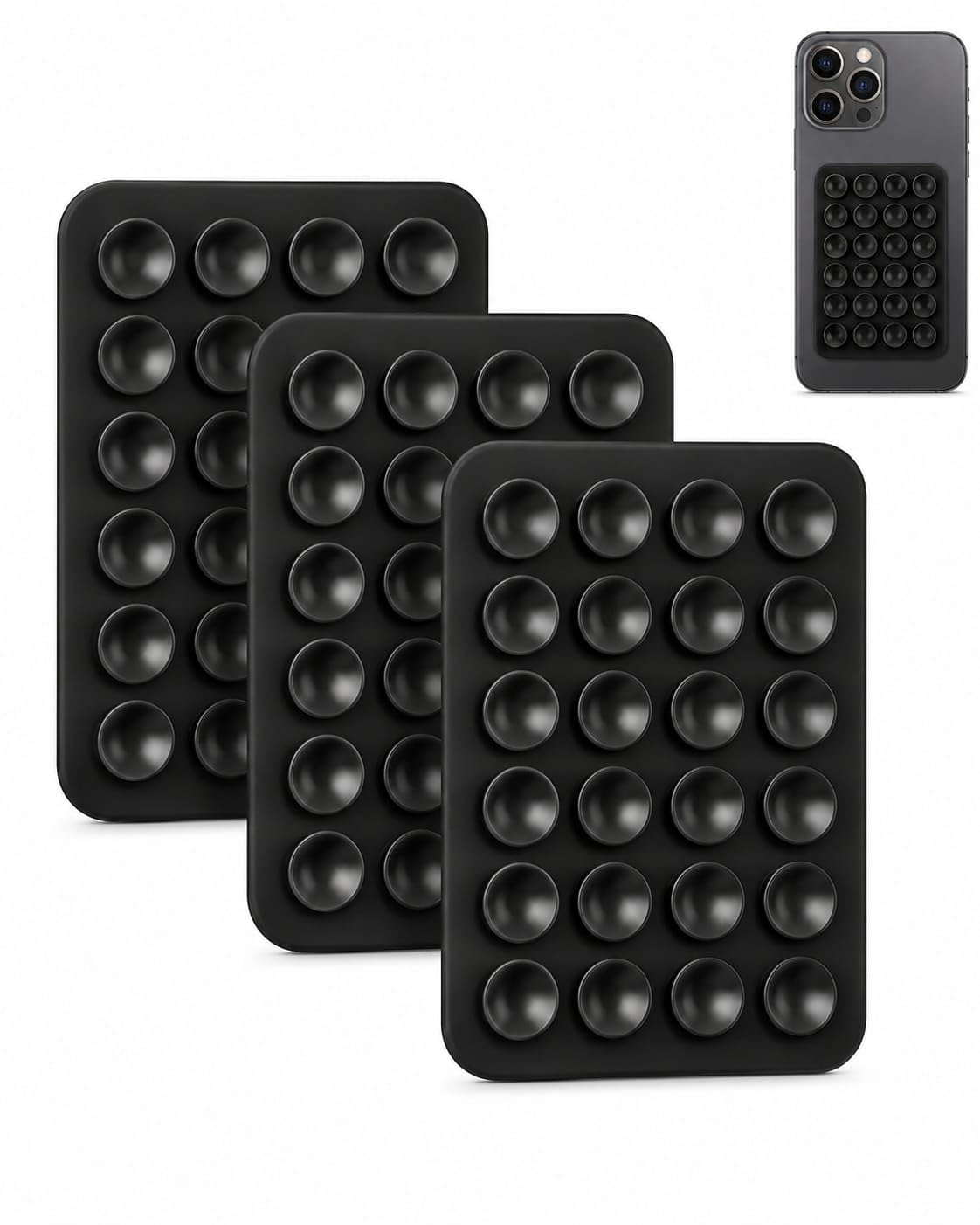 Silicone Phone Case (Pack of 3) Hands-Free Mobile Holder Grip | Self Adhesive Phone Back Holder Stand for Mobile, Car, Bathroom, Mirror & Desk | Compact Anti-Slip Phone Grip Mount – Black-image-21