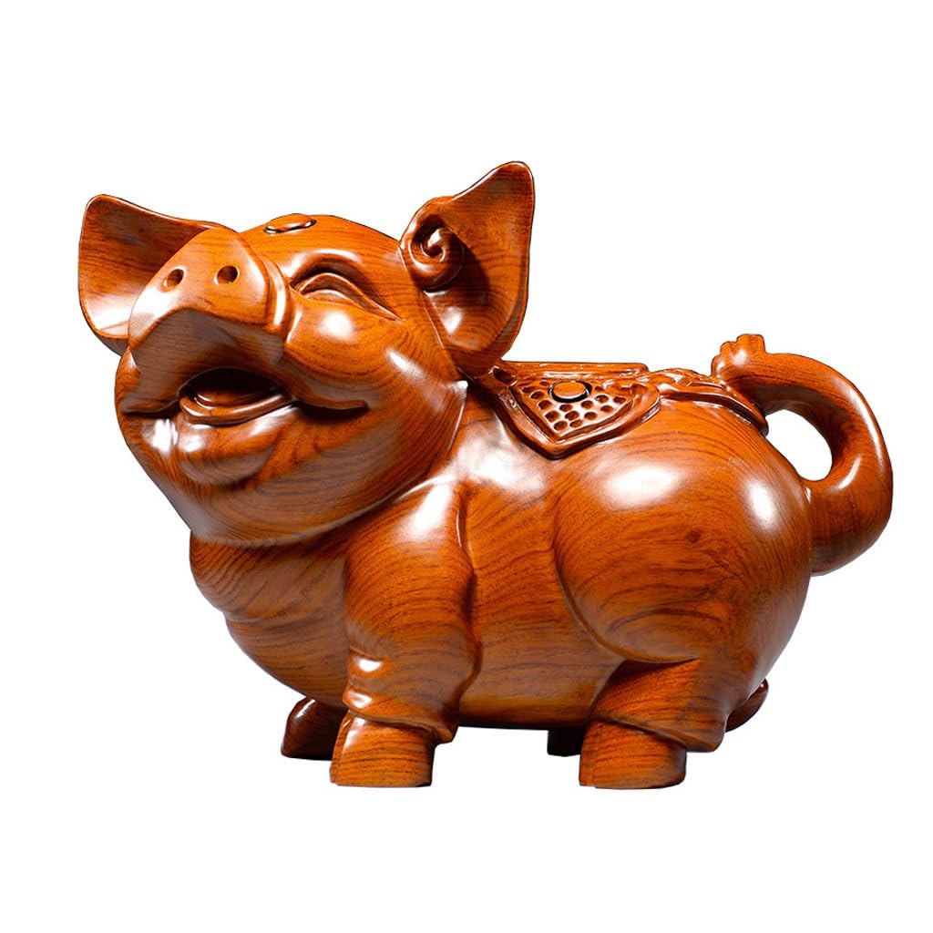 ATREDESES Office Decor Wooden Carved Pig Ornament Carved Pig Home Living Room Decoration Crafts Home Decor(3.14in)
