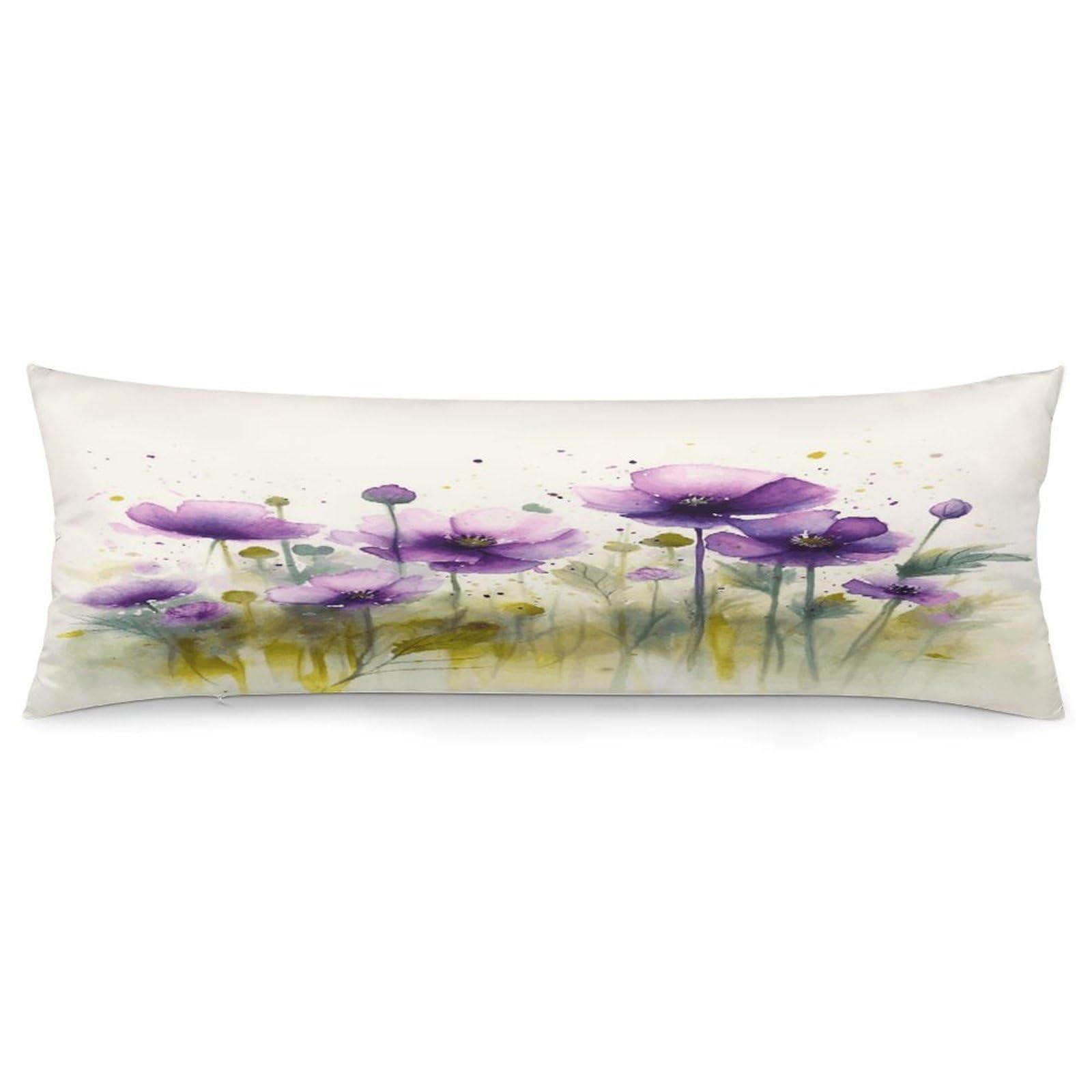 Watercolor Purple Flowers Body Pillow Cover Long Body Pillow Pillowcase with Hidden Zipper Ultra Soft Polyester Pillow Cases Breathable & Silky Long Pillows Case Cover 19x53 in