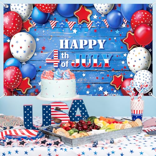 Image of 4th of July Banner Outdoor Patriotic Memorial Day Independence Day Banner Independence Day Flag 4th of July Flag Day Yard Sign Bunting Background for Photography 4th of July Party Supplies 71x43 inch