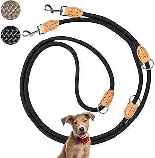 3 m Verstellbare Multifunktions-Hundeleine aus Nylon & Leder – Führ-, Schulter- & Hüftleine für kleine bis große Hunde – Robust für Training, Spaziergang & Joggen (Schwarz, 3m x 0.8cm)