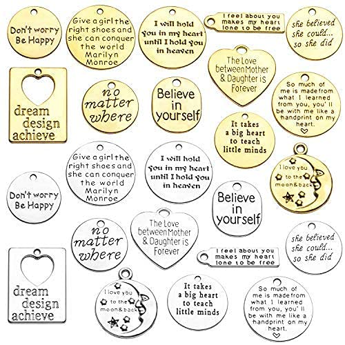 Jdesun 24 abalorios inspiradores para palabras antiguas, mensajes motivacionales, para hacer manualidades, collares, pulseras, etc Cover