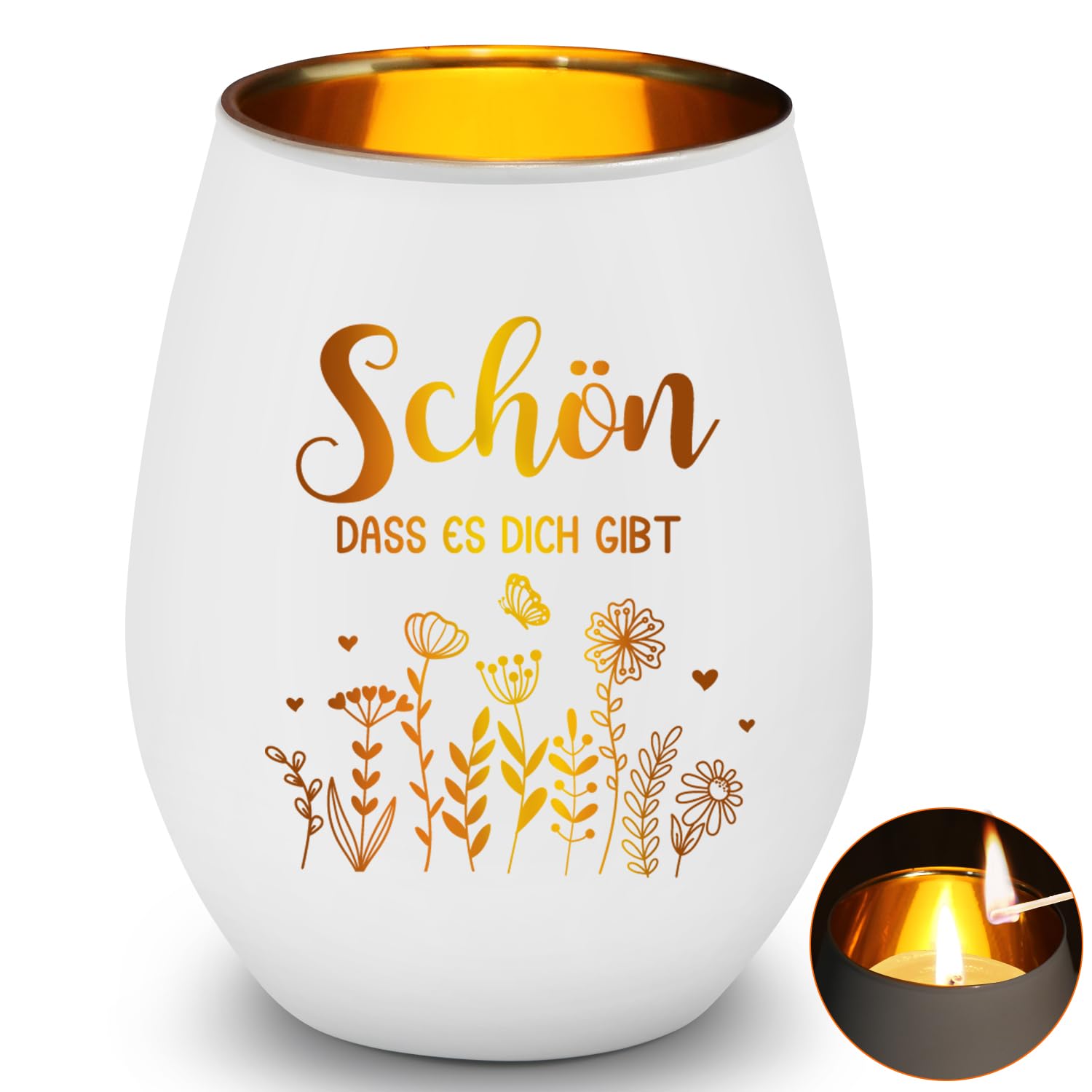 Windlicht mit Gravur, Teelichthalter Schön DASS Es Dich Gibt, Geschenke für Frauen, Windlicht Glas Personalisiert, Geschenkideen für Frauen, als Valentinstag Muttertag Weihnachten Geburtstag Geschenk