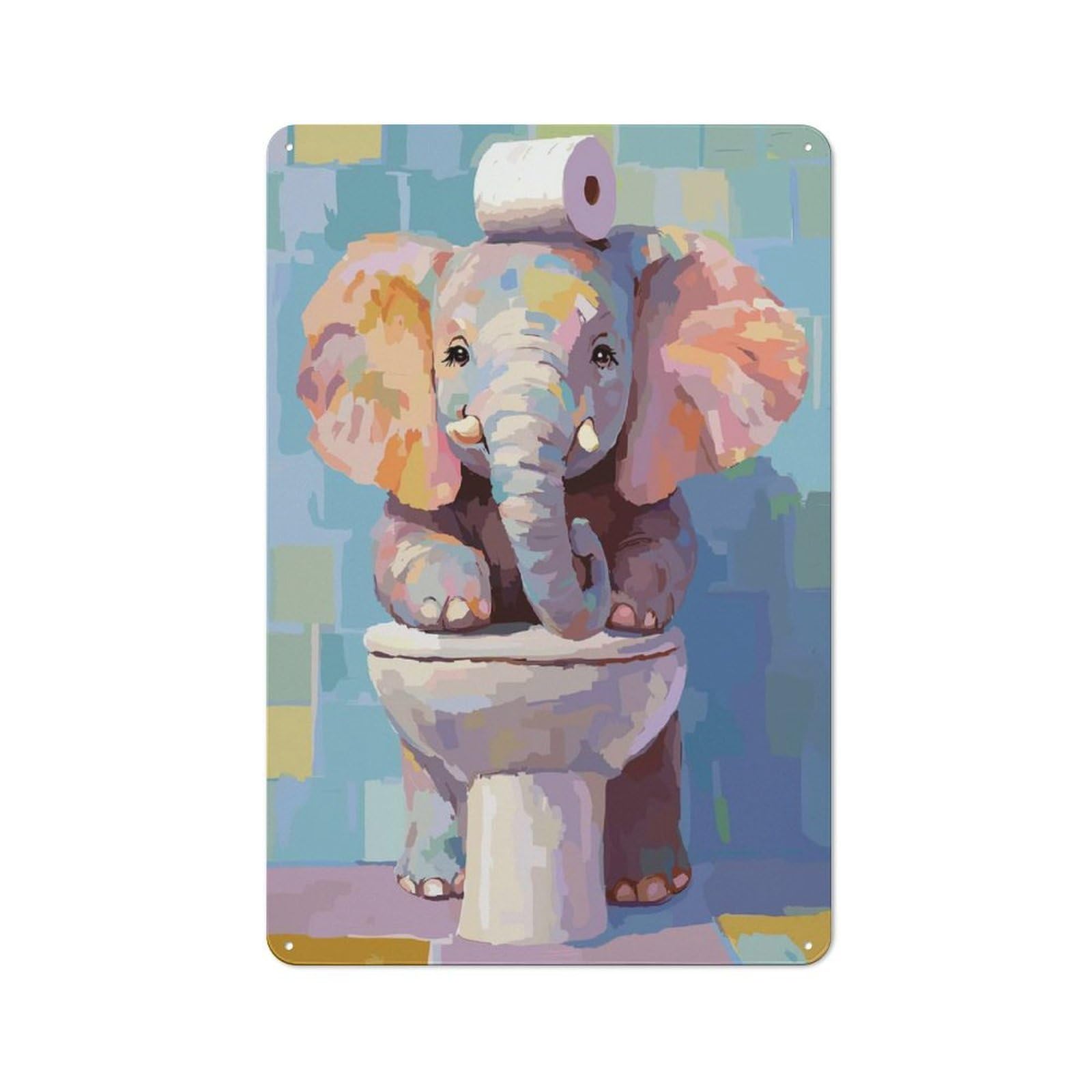 Junmoney Elephant On Toilet With Toilet Paper Vintage Tin Sign 30X20cm Featuring Porch Wall Decor For Patio Bar, Workshop, Shed Or Kitchen
