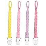 4 Pcs Pacifier Clip, Pacifier Clips for Boys & Baby Girls Pacifier Holder Clip Binky Clips Braided 100% Handmade Fits All Pacifiers(Yellow, 4 Pack)