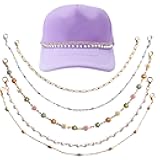5pcs Trucker Hat Chains Golden Detachable Daisy Flower Pearl Hat Chains Metal Brass Hat Charms for Women Men Mesh Baseball Caps, DIY Trucker Hat Accessories for Hat Bill Decoration
