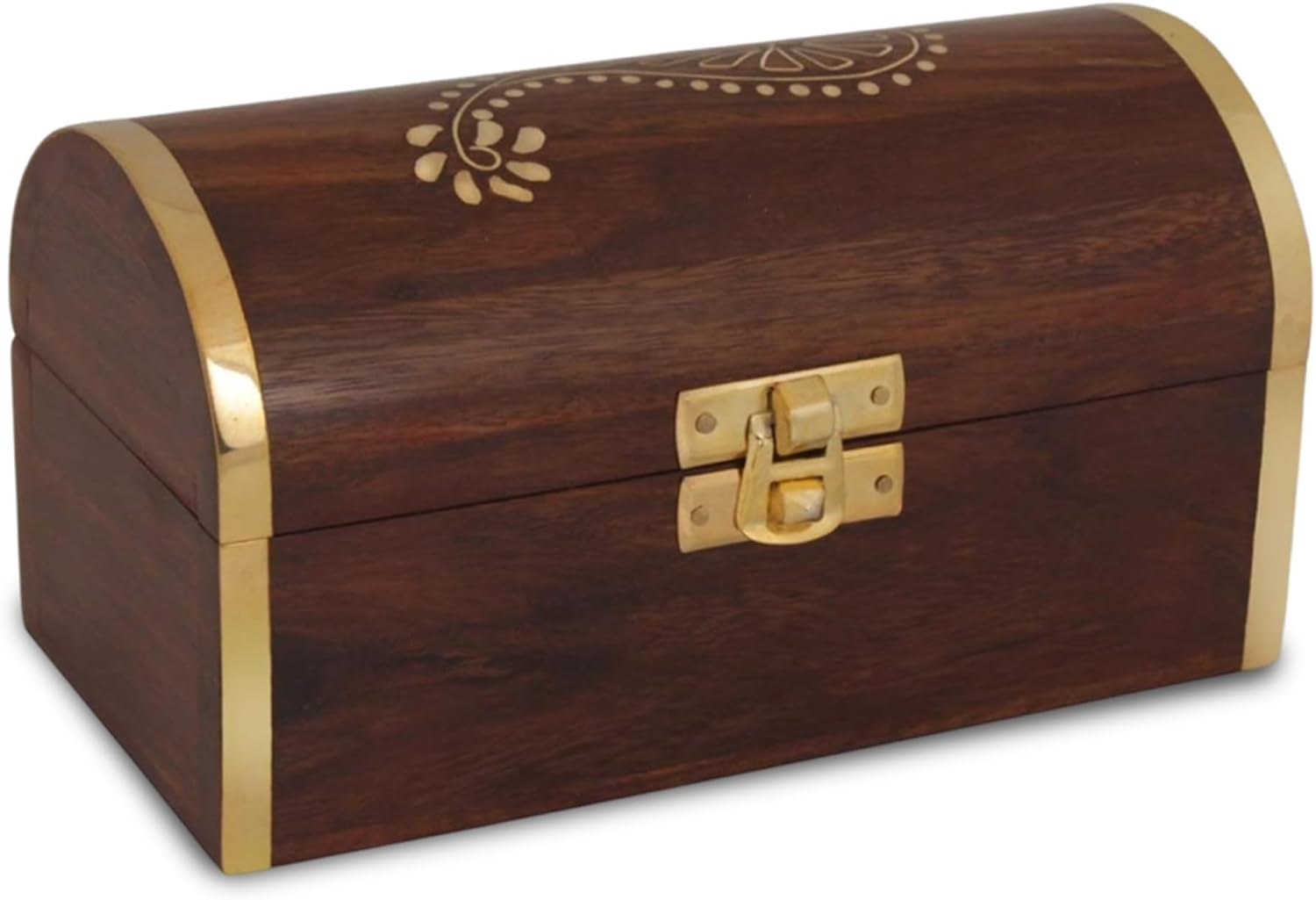STORE INDYA Handmade Wooden Jewelry Chest Organizer Keepsake Box With Beautiful Brass Inlay (Pirate Collection- Treasure Chest) Mother's Day Gift