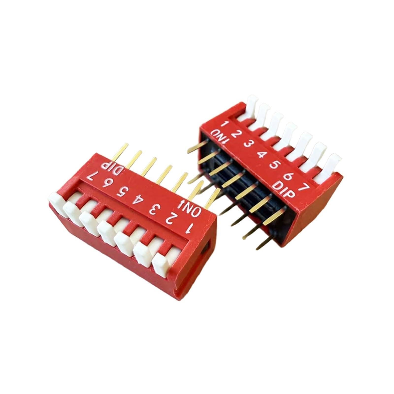 KFGWOPOYVY 10PCS Piano Type Red Toggle Switch Module Spacing 2.54MM Horizontal Side Plug DP-1/2/3/4/5/6/7/8/10 Position DIP(K090g075-DP-07)