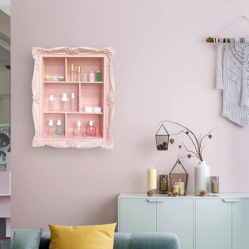 Miniatura 2 de Estantes flotantes de pared rosa con tallado hecho a mano, estante de pared de madera estilo francés para sala de estar, dormitorio, cocina, oficina