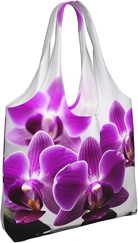Miniatura 2 de VTCTOASY Bolsas de lona con estampado de orquídeas y mariposas moradas, bolsa de playa grande, bolsa de lona para el hombro, bolsas de compras
