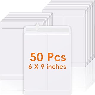 50 Pack 6x9 Envelopes Self Seal, White Catalog Mailing Envelopes 6 x 9 Manilla Envelopes for Mailing, Organize, Storage, Home, Office Business
