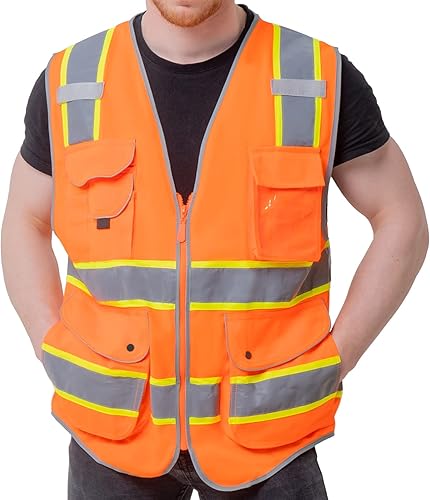 Kazsaifo Chaleco de seguridad con 9 bolsillos clase 2, chaleco reflectante de alta visibilidad para mujeres y hombres, ropa de trabajo de seguridad