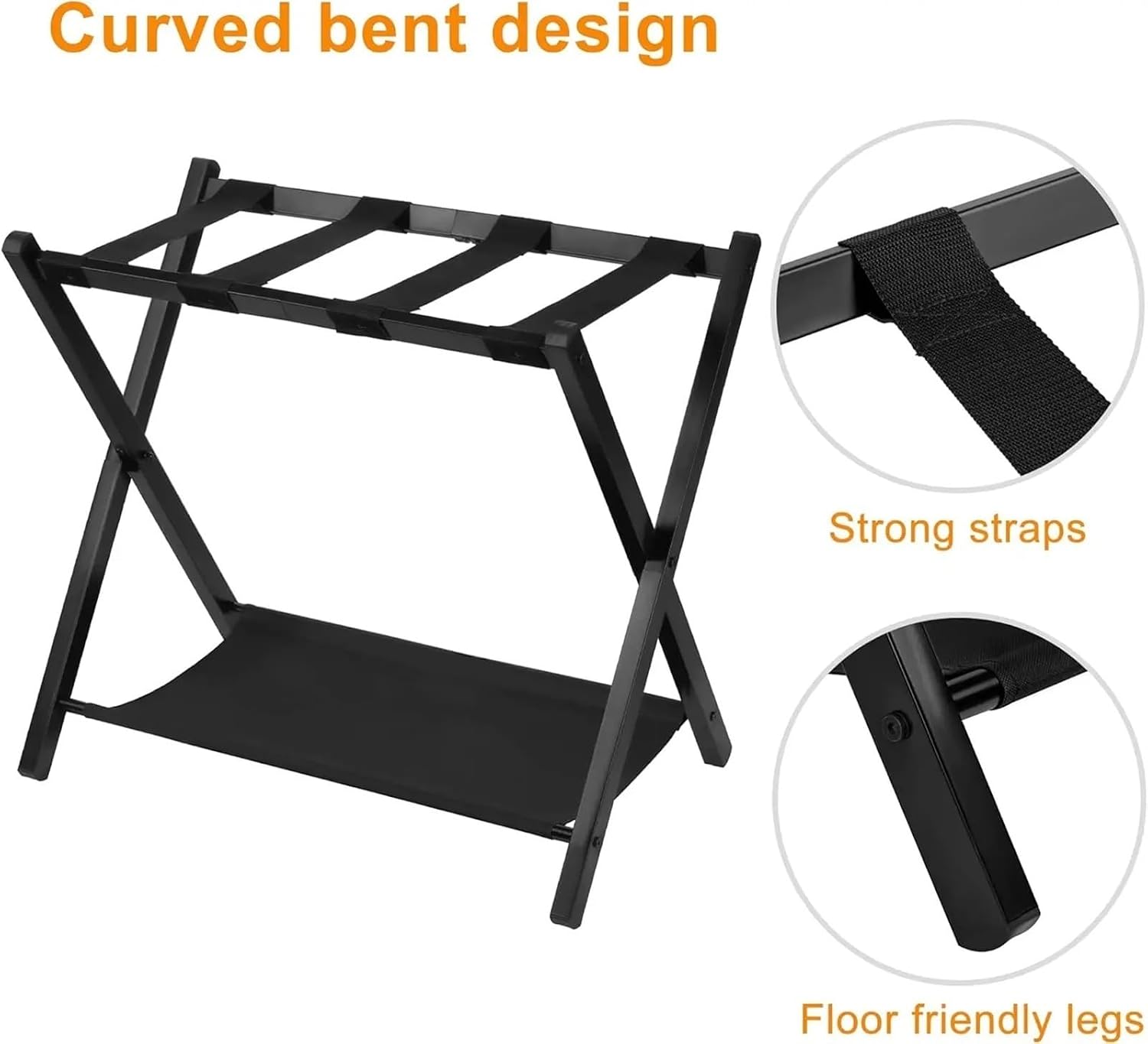 Luggage Rack 2pcs Luggage Rack Pack of Steel Folding Suitcase Stand with Storage Shelf for Guest Room Bedroom Hotel Black for Home,Travel