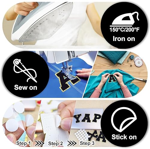 Miniatura 6 de 26 parches de letras de felpilla negras grandes de 3 pulgadas A-Z, letras termo-adhesivas para tela y ropa, bordado con purpurina para chaqueta