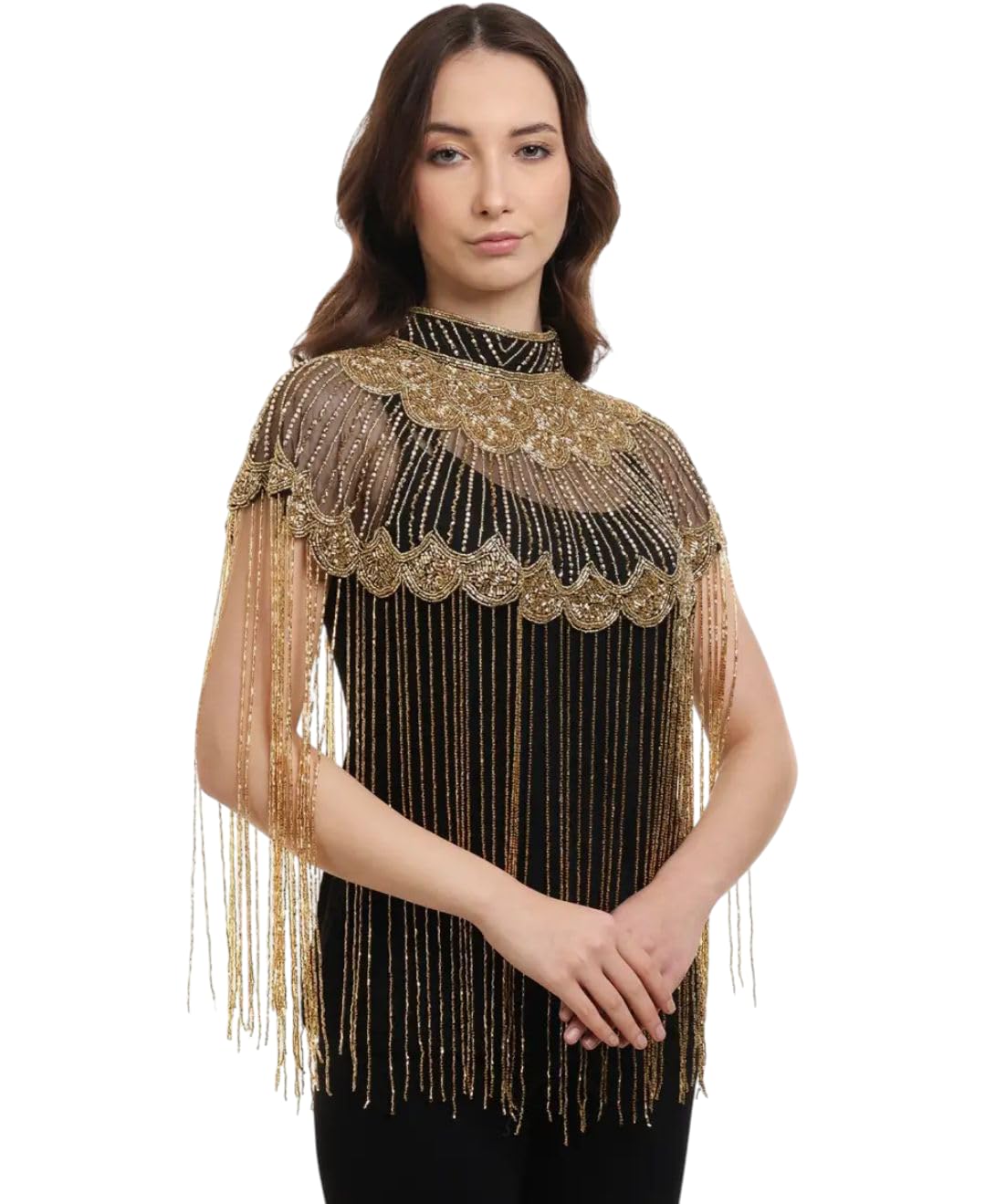 Zuho Women Hand Beaded Embellished Short Cape Poncho