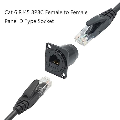 Miniatura 3 de 2Pcs RJ45 Panel Mount Connector, D-Type RJ45 Cat6 Female to Female Through Socket with Install Screw, Ethernet Extension Coupler Adapter