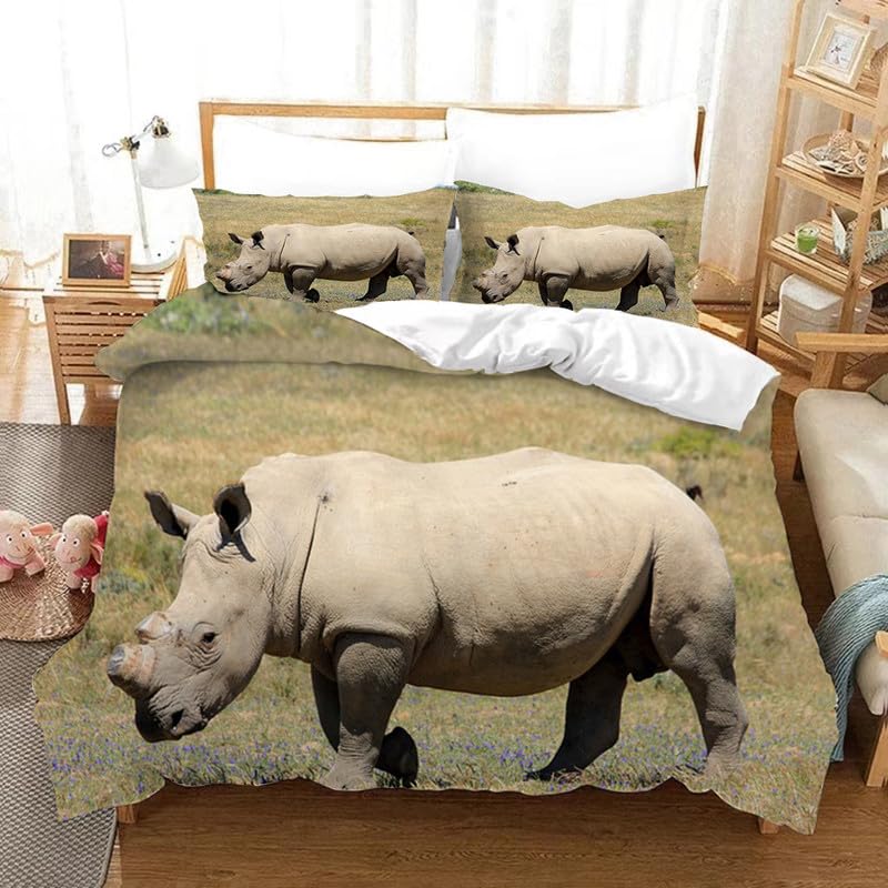 Housse de couette 90x190 vert rhinocéros et taie 65x65 pour lit enfant une place