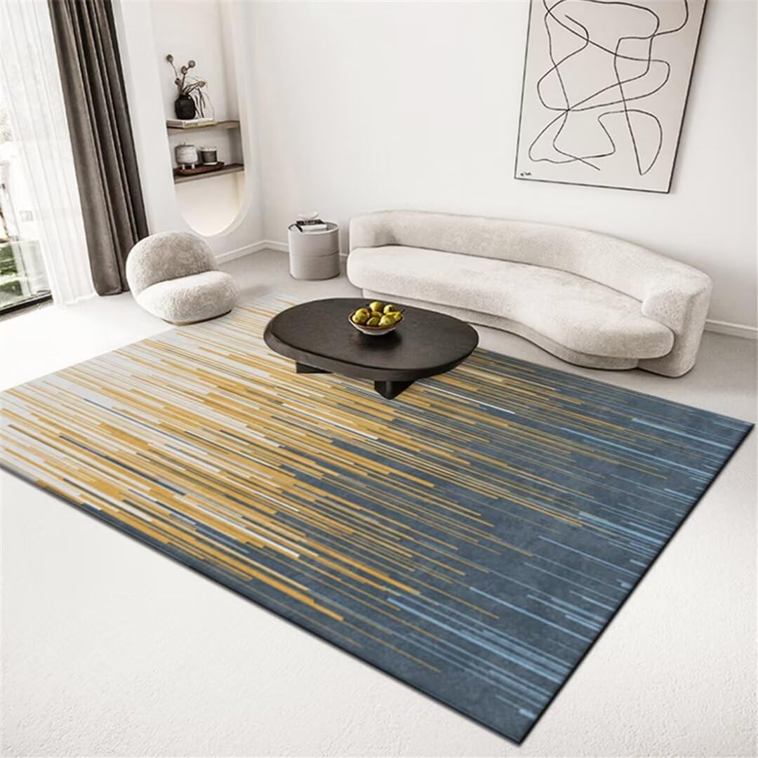 Alfombra azul cómoda y suave de 160x230cm con diseño de cambio gradual amarillo para sala