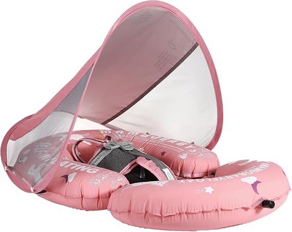 HECCEI Mambobaby Baby Pool Floats Hammock with Canopy - Portable Swimming Floating Toys Self-Inflating Water Hammock Pool Raft Floatie Lounger for Baby Summer Lake Beach UPF50+, Pink