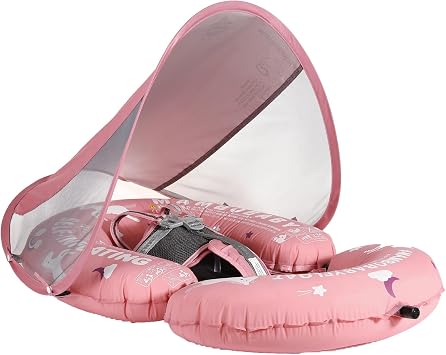 HECCEI Mambobaby Baby Pool Floats Hammock with Canopy - Portable Swimming Floating Toys Self-Inflating Water Hammock Pool Raft Floatie Lounger for Baby Summer Lake Beach UPF50+, Pink