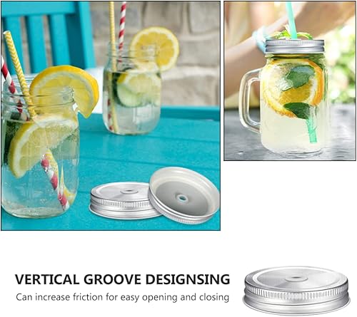 Vista 14 de 2 tarros de acero inoxidable con diseño de sellado, tapas de conservas a prueba de fugas con agujeros para popote para uso doméstico, se adapta a