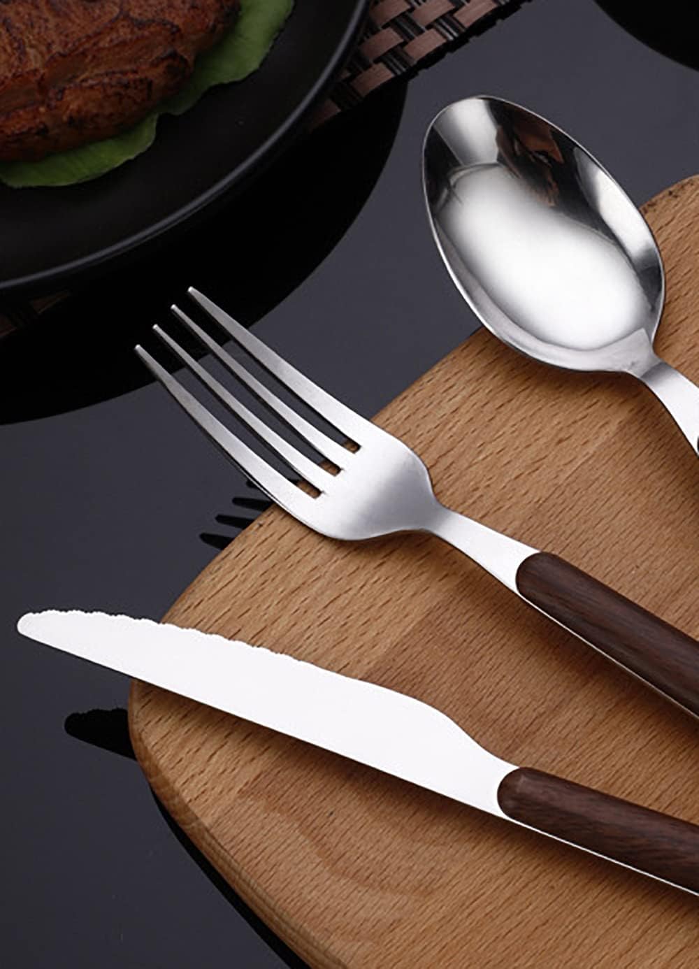 Ménagère 60 Pièces en Acier Inoxydable Doré Effet Bois pour 12 Personnes – Couverts Résistants Au Design Veiné De Bois, Parfaits pour La Maison, Silver 30 Piece Service for 6