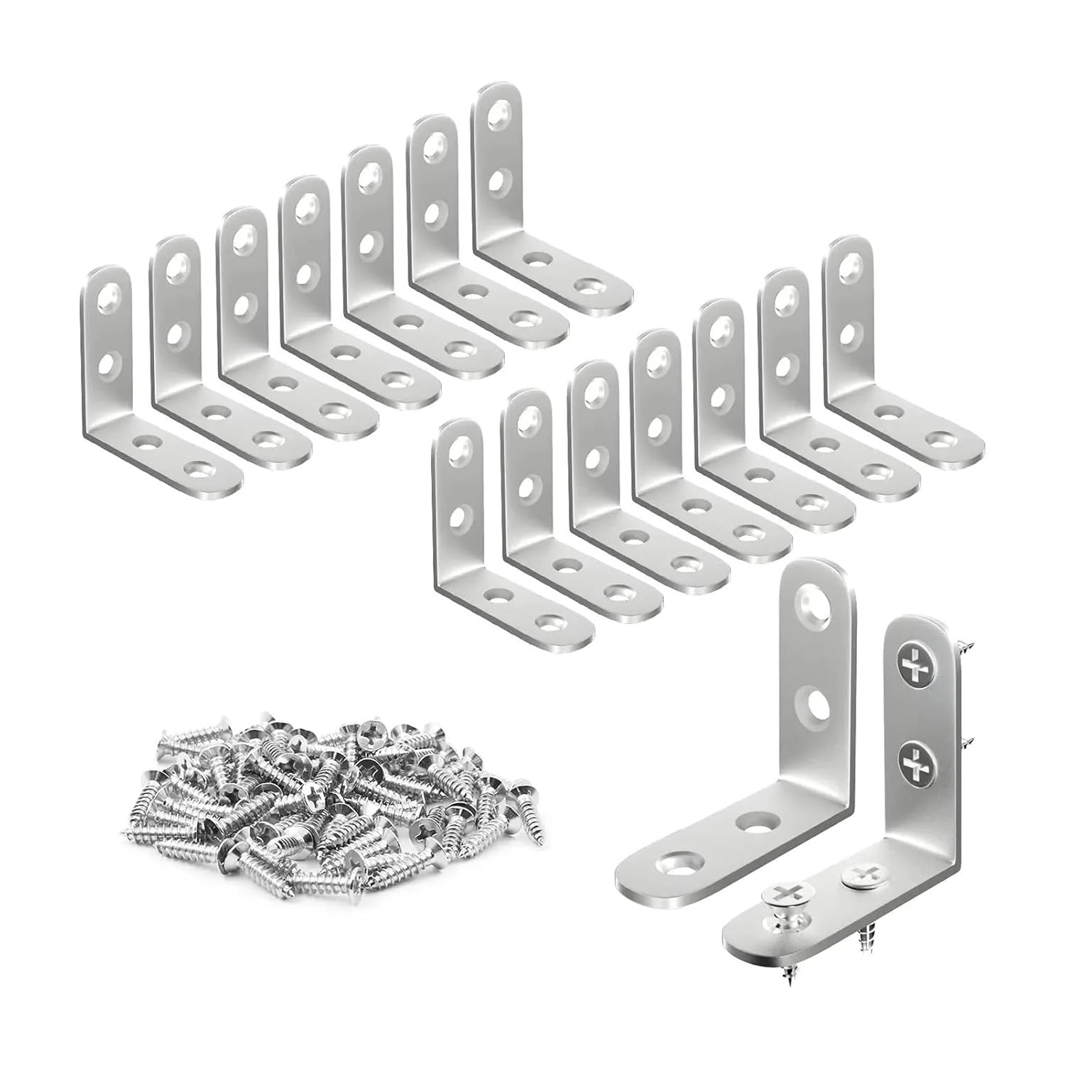 Eisenwaren 10pcs 304 Stainless Steel L Brackets - Right Angle Corner Brace for Shelves, Wood Furniture, Chair, Drawer with 10pcs Screws