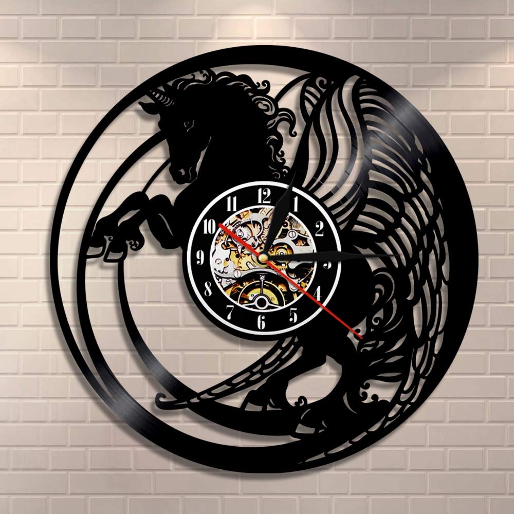 Magical Unicorn Wall Clock Unicorn Vintage Wall Art Bedroom Decor Vinyl Record Wall Clock Exclusive Unicorn Clock Gift for Her Dia 30cm 7 Colors Changable Wall Record Art Clocks-image-0