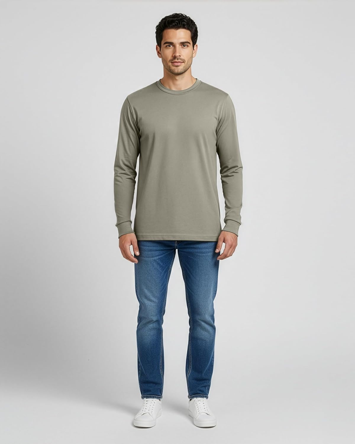 Real Essentials 4 Pack: Men's Cotton Long Sleeve Crew Neck T-Shirt - Soft Work Casual Jersey Tees - Image 4