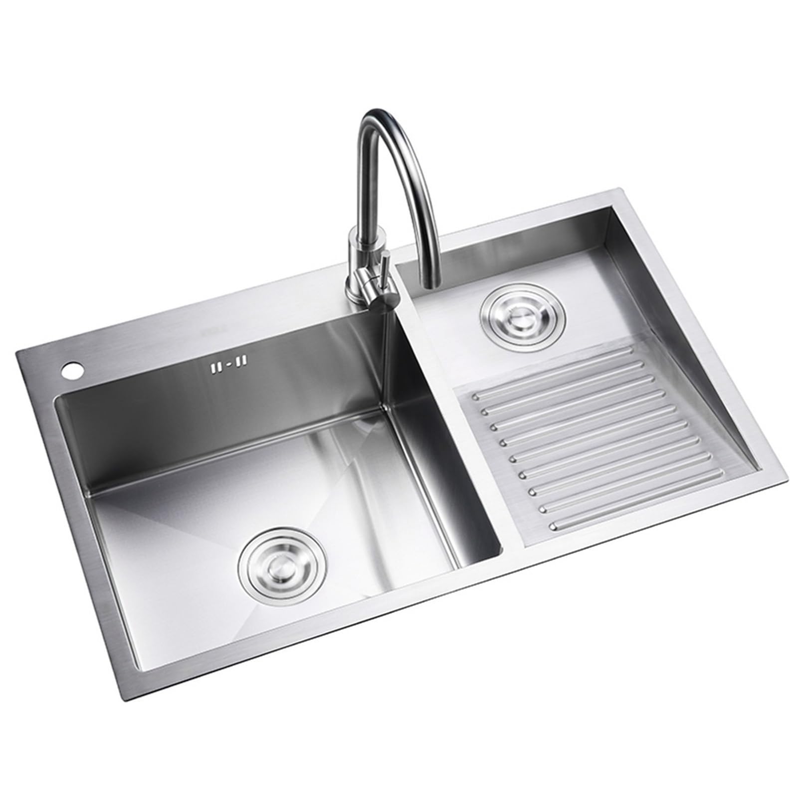 WIQUYBML Outdoor Garden Stainless Steel Sink with Washboard Faucet Siphon Over-Counter Thickened Panel, Balcony/Laundry/Kitchen Easy to Clean(60 * 48 22cm)