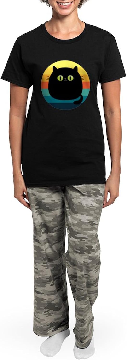 CafePress Black Cat Retro Sunset Pajamas Womens Novelty PJ Sleepwear